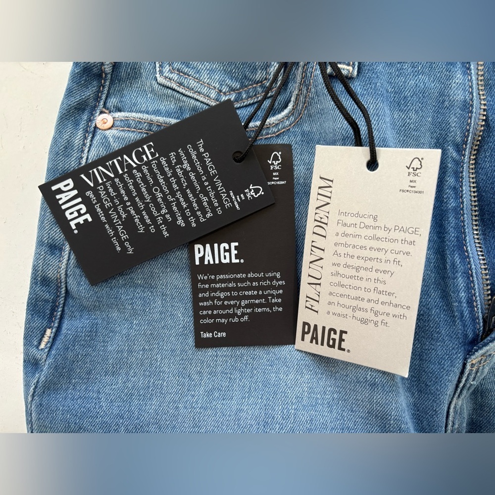 NWT PAIGE Knockout Mosaic Women's Straight Leg Blue Jeans - Picture 8 of 8